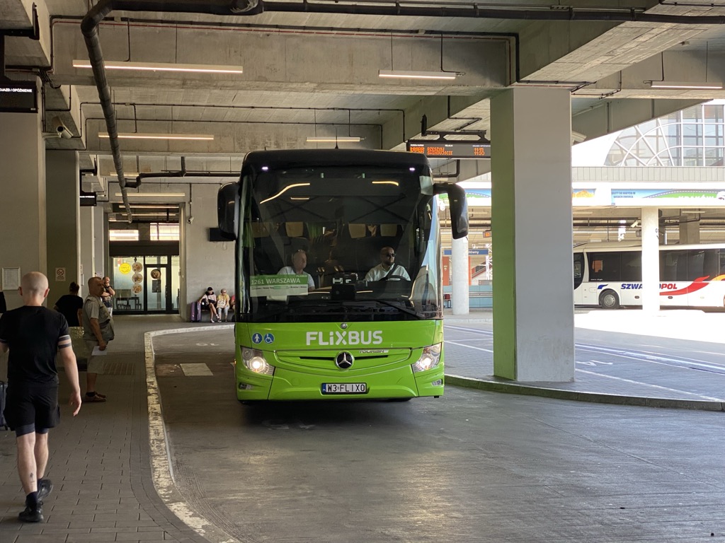 Here's our Flixbus to take us to Warsaw!